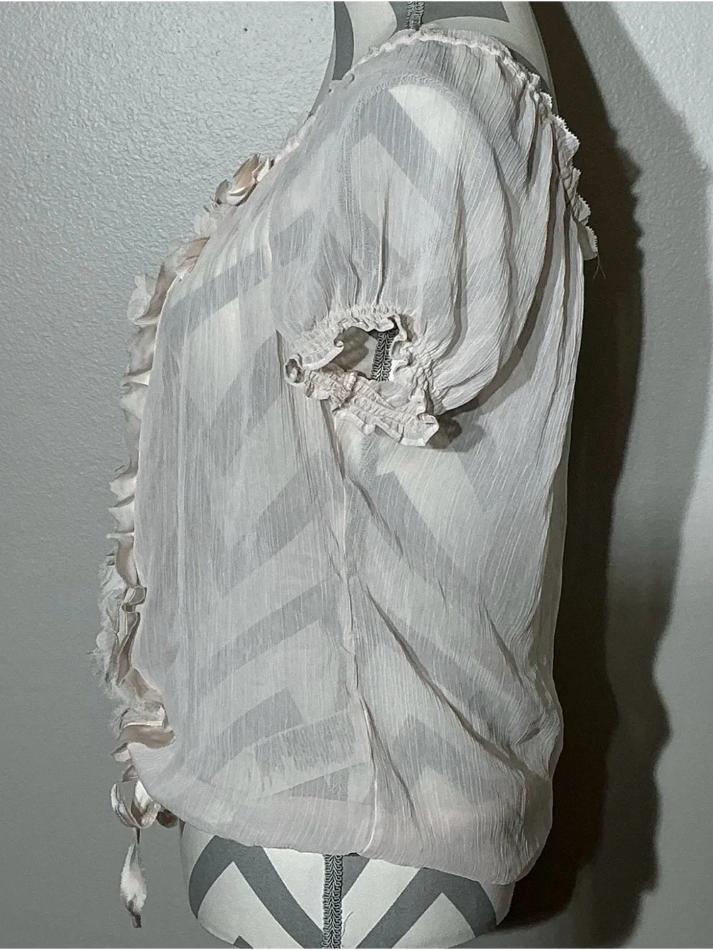 Abercrombie & Fitch Pale Pink Ruffle Front Blouse